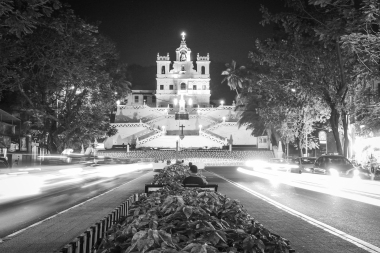 Church in Goa in black and white photo