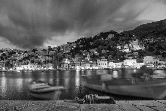 Greece Symi at Night in Black and White