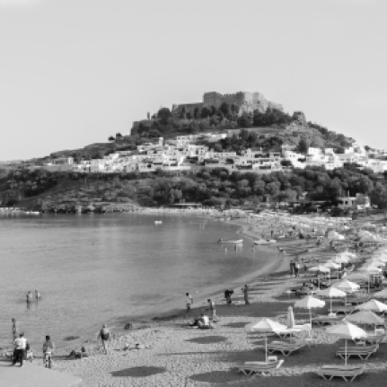 Lindos, Rhodes, black and white