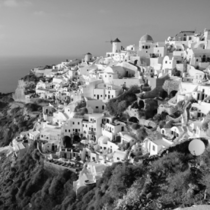 Oia in black and white.