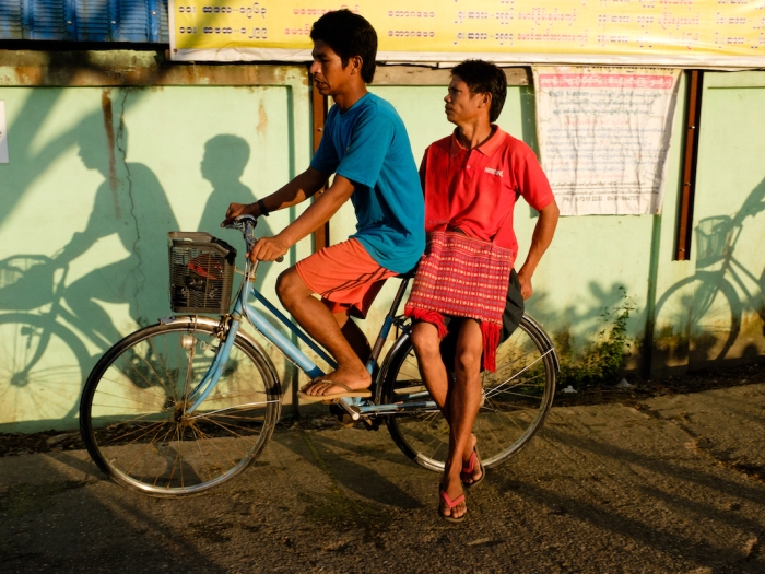Yangon street photography bikes and shadows